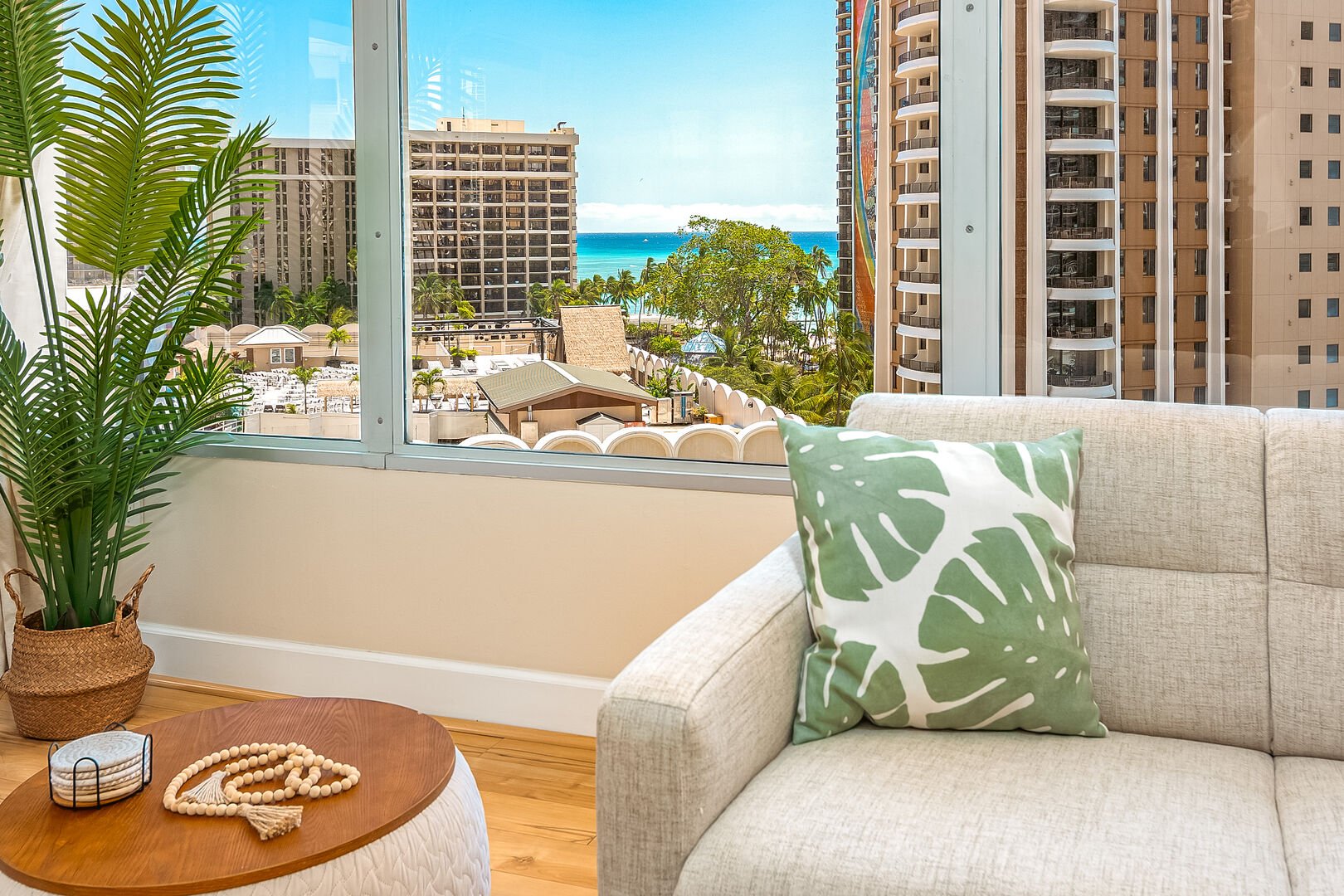 Enjoy the beautiful ocean view from your living room.