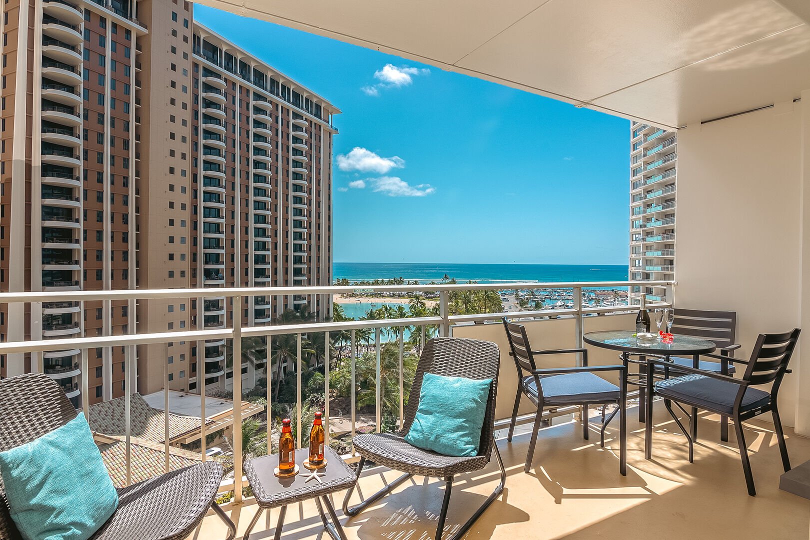 Enjoy a bottle of wine or beer on your balcony with patio sets with your family.