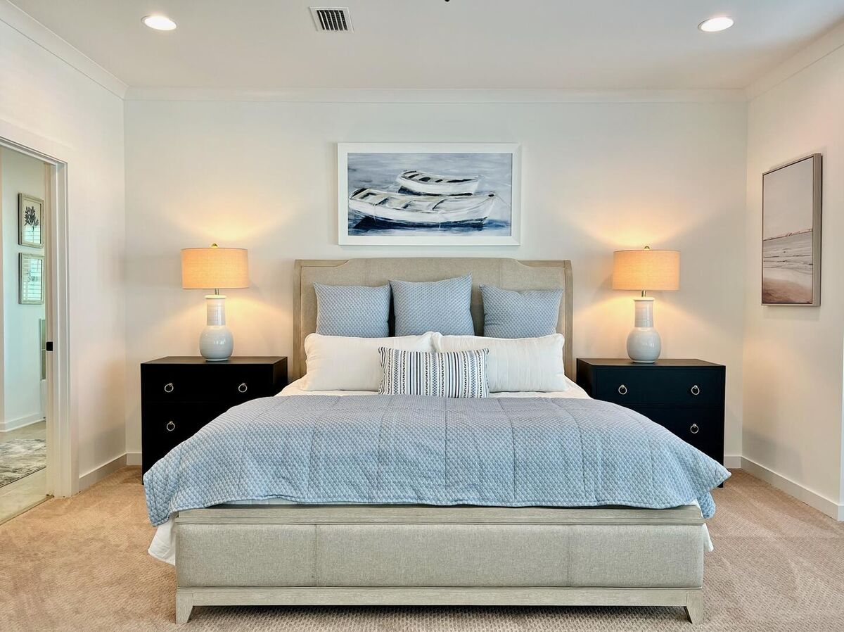 The master bedroom, adorned with exquisite decor, features a king-size bed for your comfort.