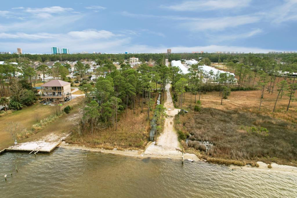 Aerial view of private beach area on Perdido Bay