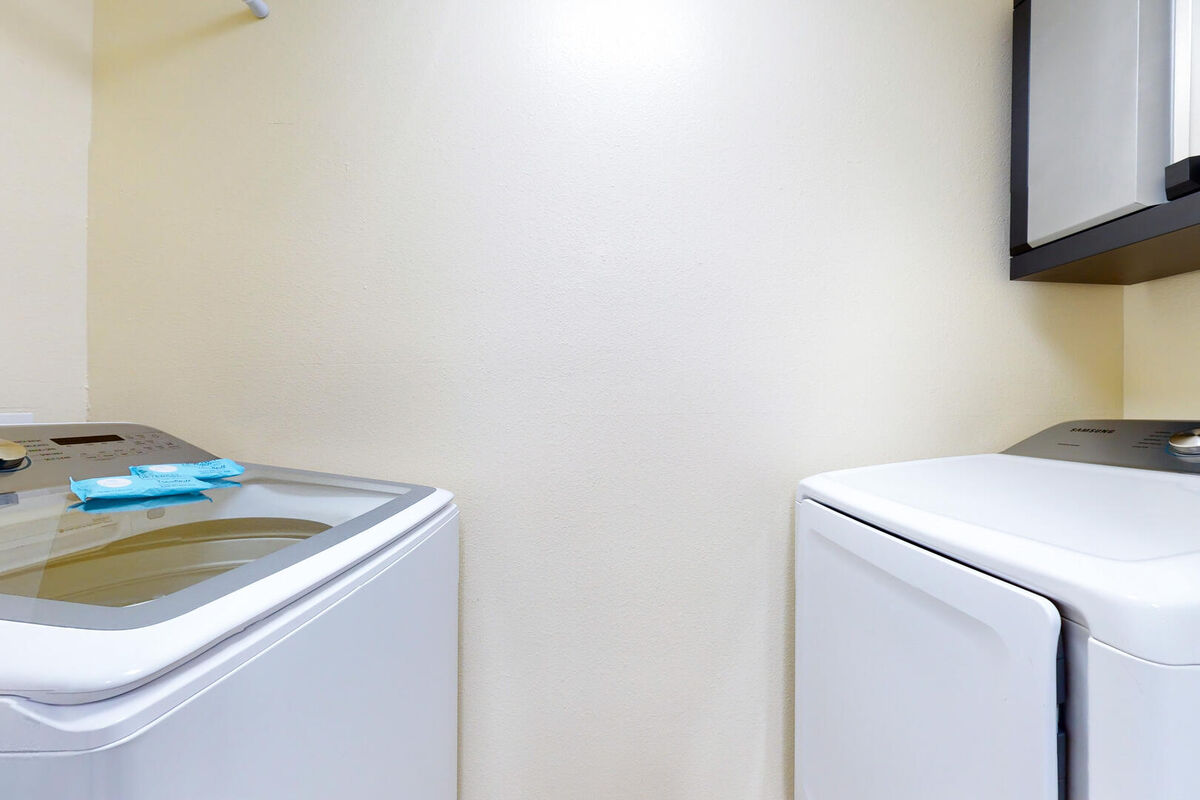 A full-sized washer and dryer are provided for your ease and convenience.
