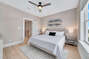 Master bedroom boasts a comfortable king size bed