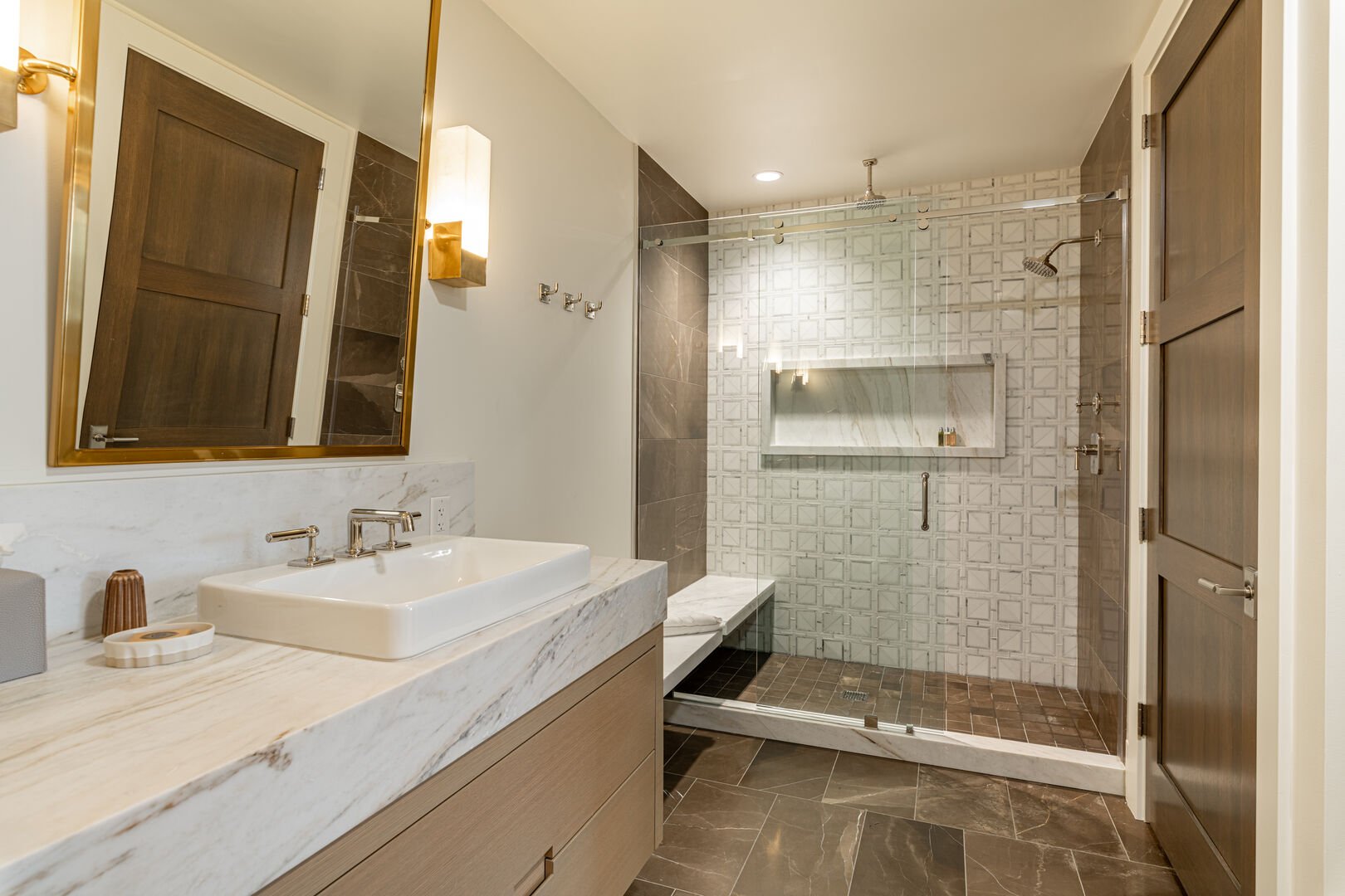 Ensuite bathroom with spacious shower.
