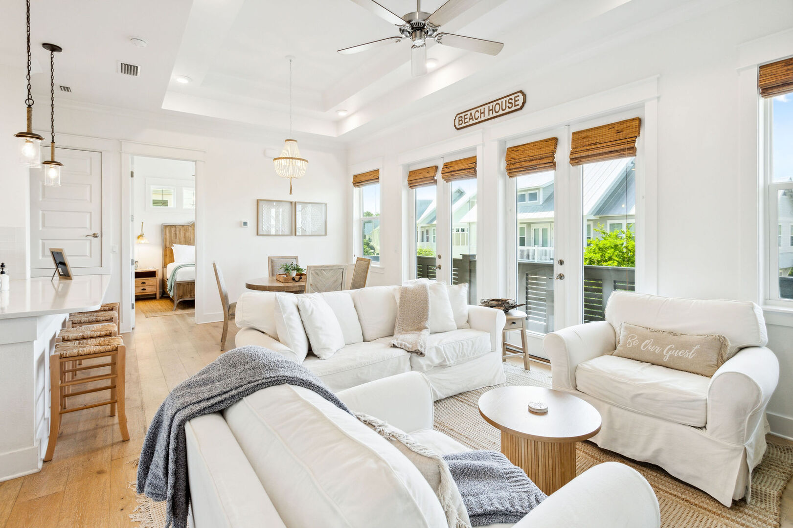 Living room features a Queen sleeper sofa.