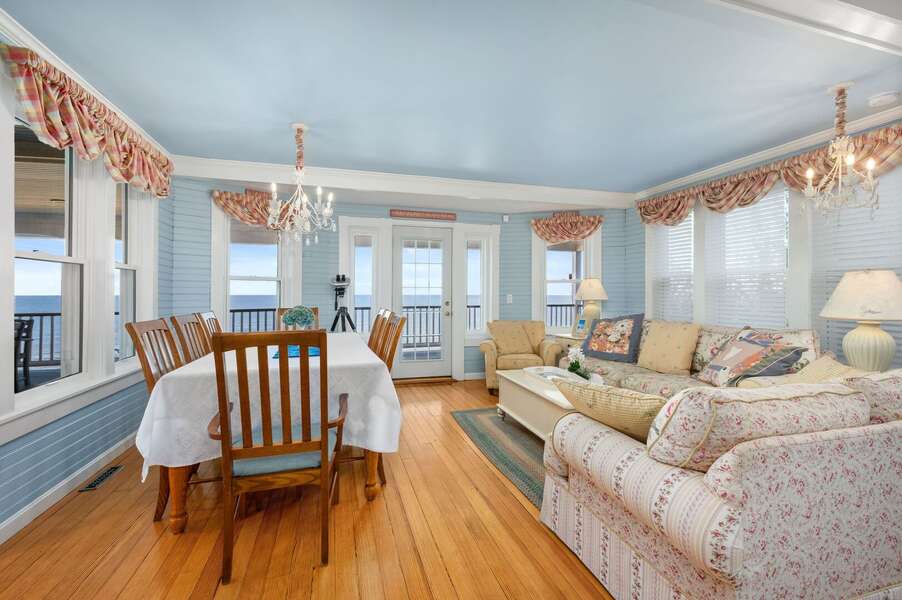 Living and dining area with door to deck - 12 Indian Trail - New England Vacation Rentals