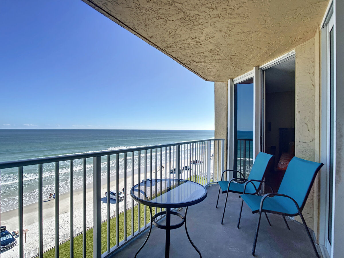 Views of the beach from the oceanfront balcony.