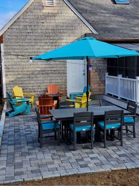 Cheerful hues and new furniture make entertaining on the patio a treat! - 14 Quail Nest Run Harwich Cape Cod-Hawksnest Hideaway-NEVR