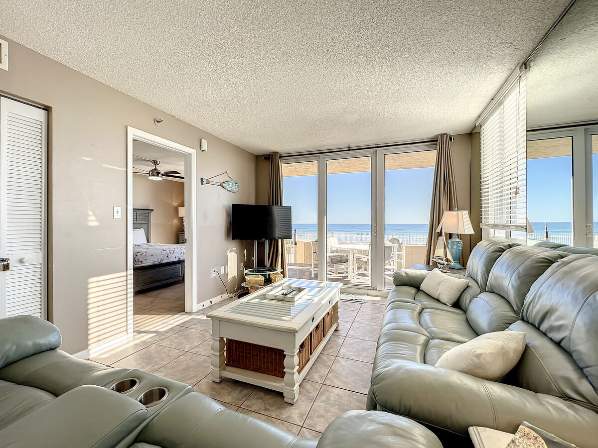 Beautiful living room view looking out into the ocean. Seats 5.