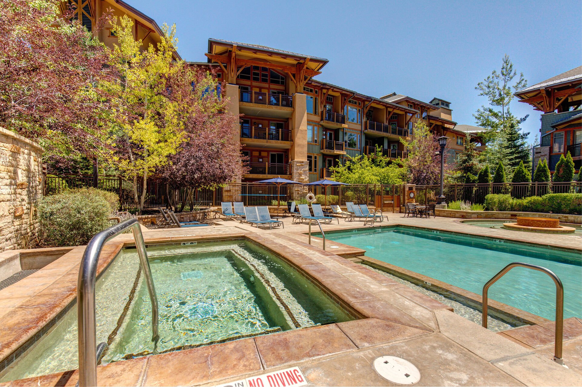 Communal heated pool and hot tubs