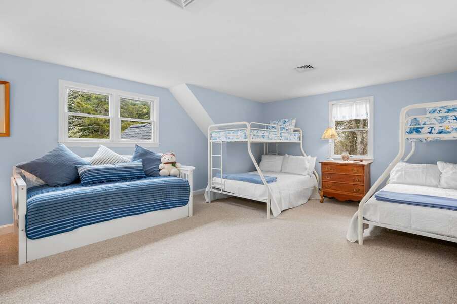Wonderful and whimsical bunkroom with two Twin over Full bunks and a Twin-sized daybed as well - 853 Route 28 Harwich Port Cape Cod - Sandy Spot