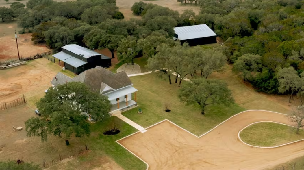 Willow Sky Ranch Aerial View of Common Area, Greathouse, Boar's Lodge, and Grove