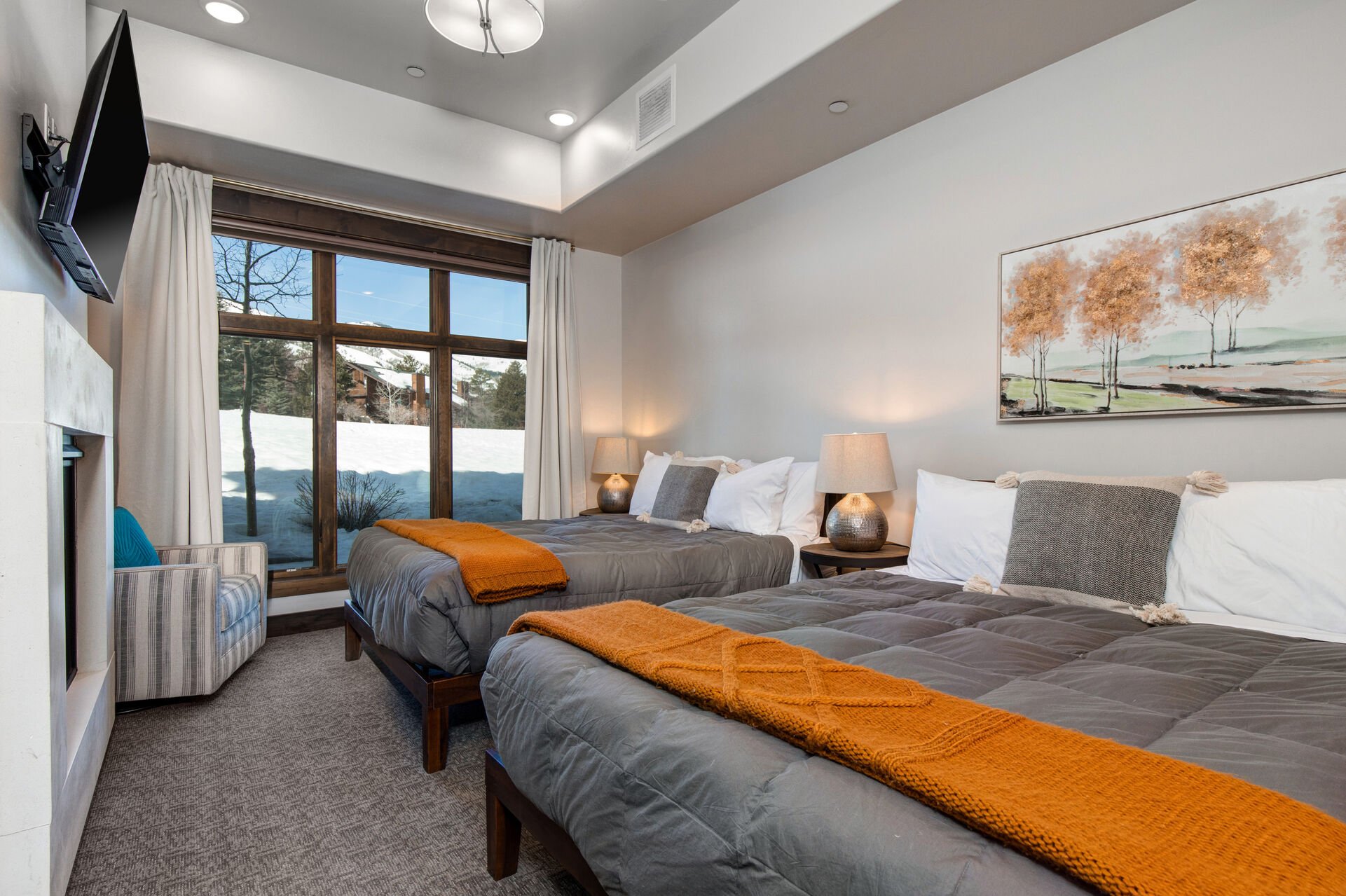Bedroom 2 with two queen beds and mountain views