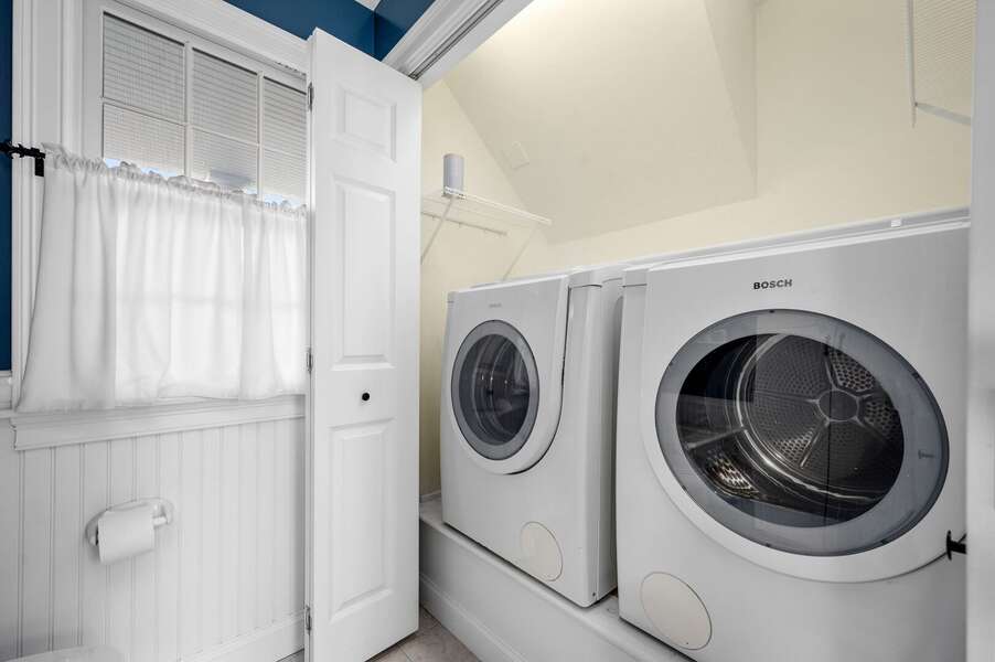 Large washer and dryer located in the laundry closet of the half bathroom #4 - 92 Hoyt Road Harwich Port Cape Cod - Apricari - NEVR