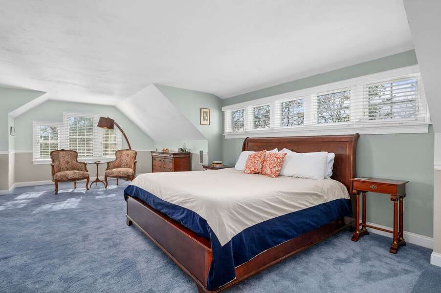 Bedroom #5 is the Primary bedroom with King sized bed and enough space to accommodate a sitting area as well - 92 Hoyt Road Harwich Port Cape Cod - Apricari - NEVR