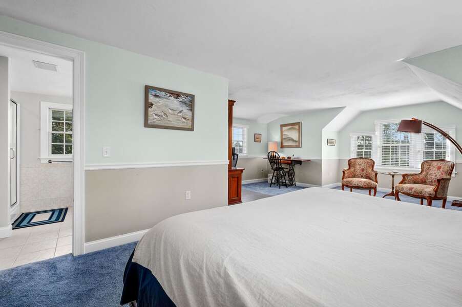 View from bed of sitting/work area and entrance to en suite bathroom - 92 Hoyt Road Harwich Port Cape Cod - Apricari - NEVR