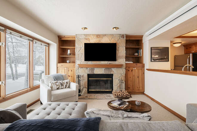 Sectional Sofa and Gas-Assist Wood Burning Fireplace