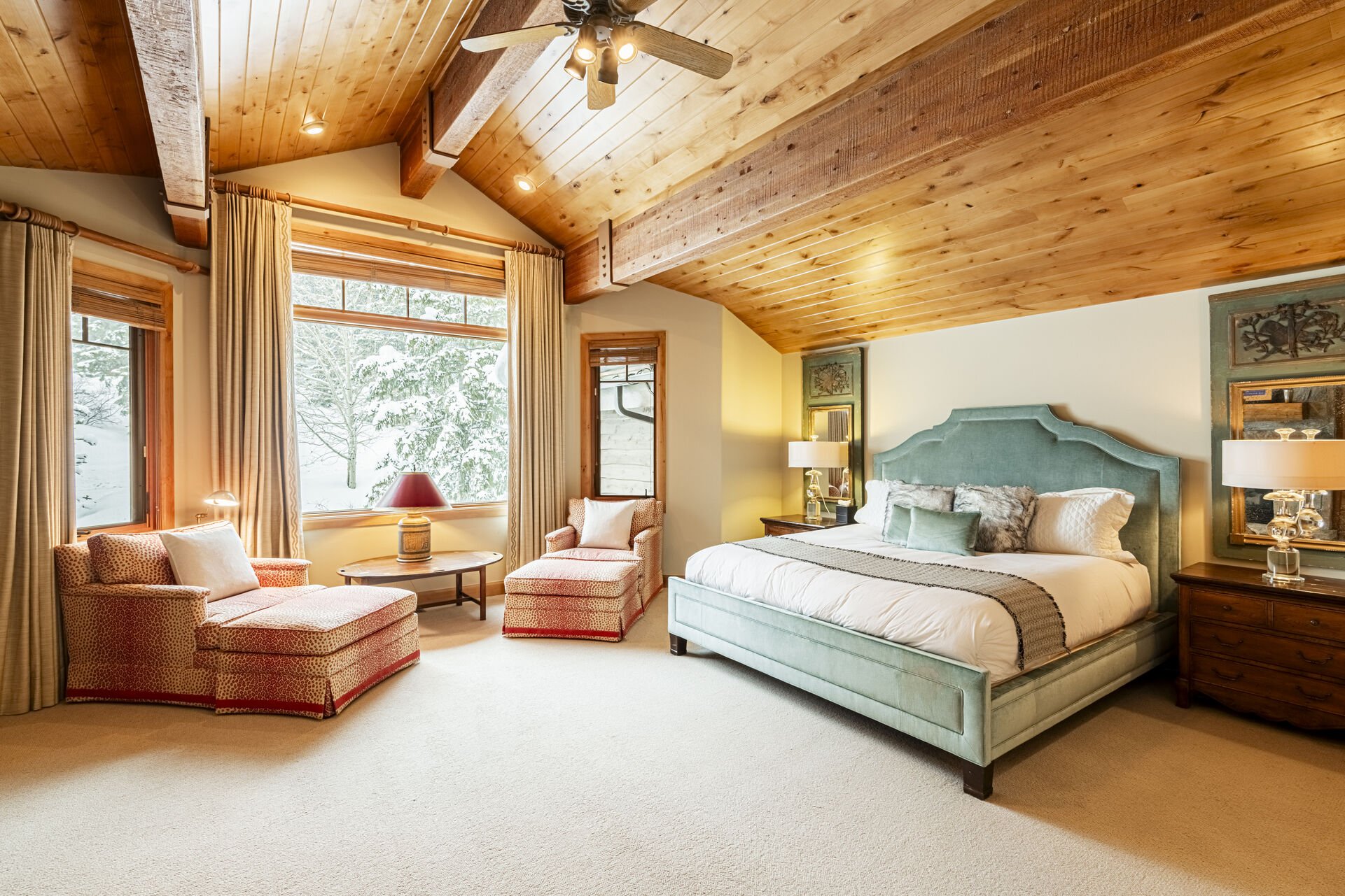 Grand Master Bedroom (4th Level) with a king bed, vaulted ceiling and natural light