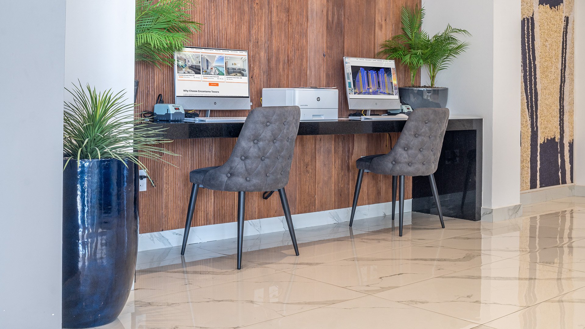 Computers in the lobby.