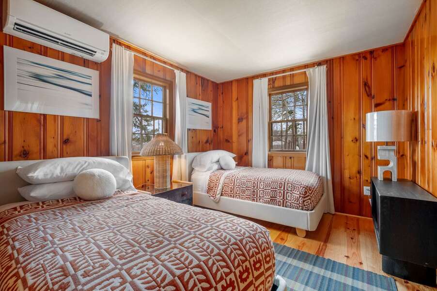 Bedroom 2 with two twin-sized beds and stylish decor - 14 Manning Road Dennis Port Cape Cod - Sea