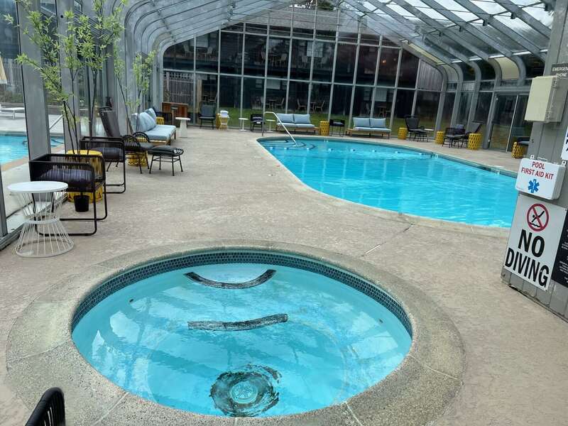Neighboring Bluebird indoor pool and hot tub, accessible with purchase of a daily downloadable family pass