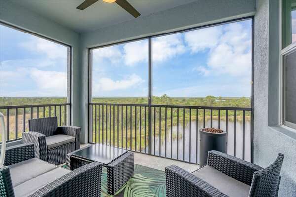 Incredible 4th-floor views over the quiet pond