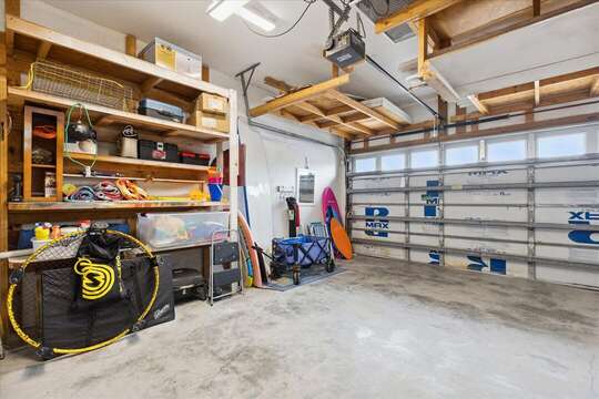 Garage space with beach items