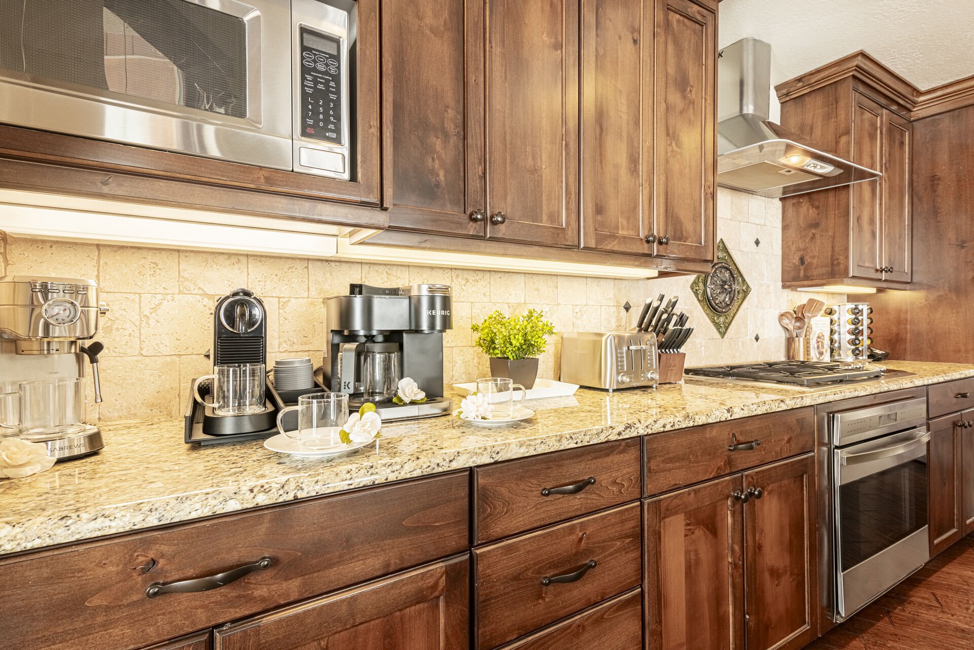 Fully equipped kitchen offering a Keurig and drip coffee maker