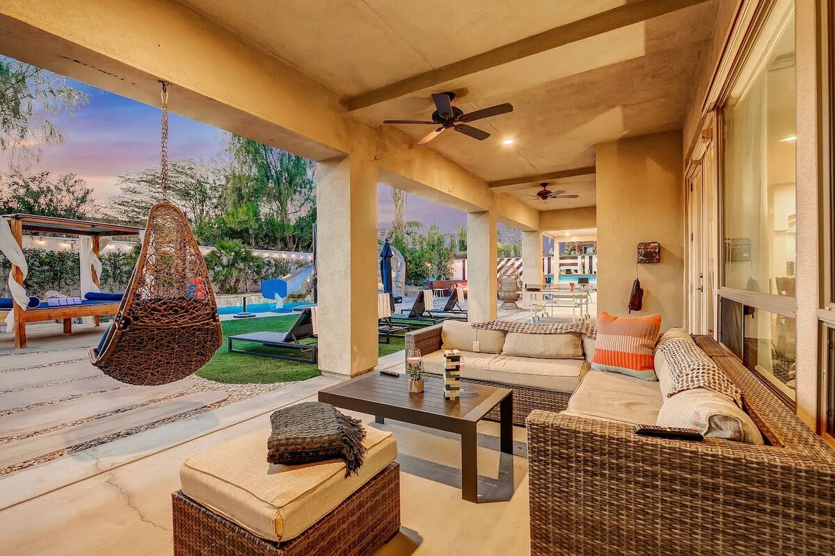 Comfortable outdoor patio with TV to be with everyone outside.