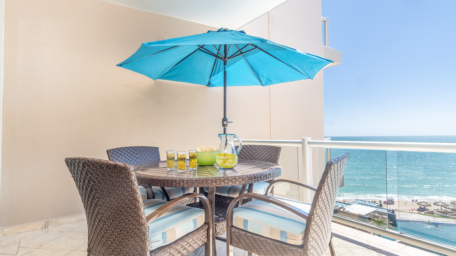 Balcony dining table with sun umbrella