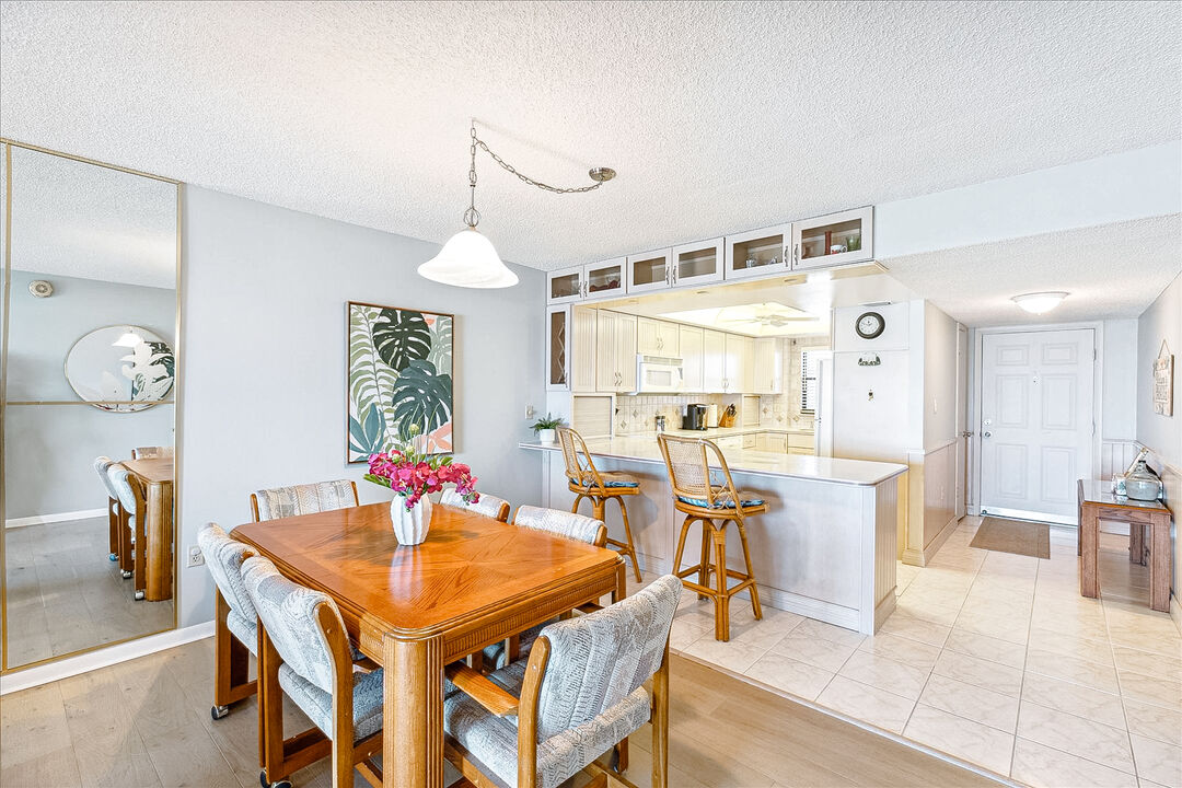 Spacious dining area with a welcoming setup for six guests