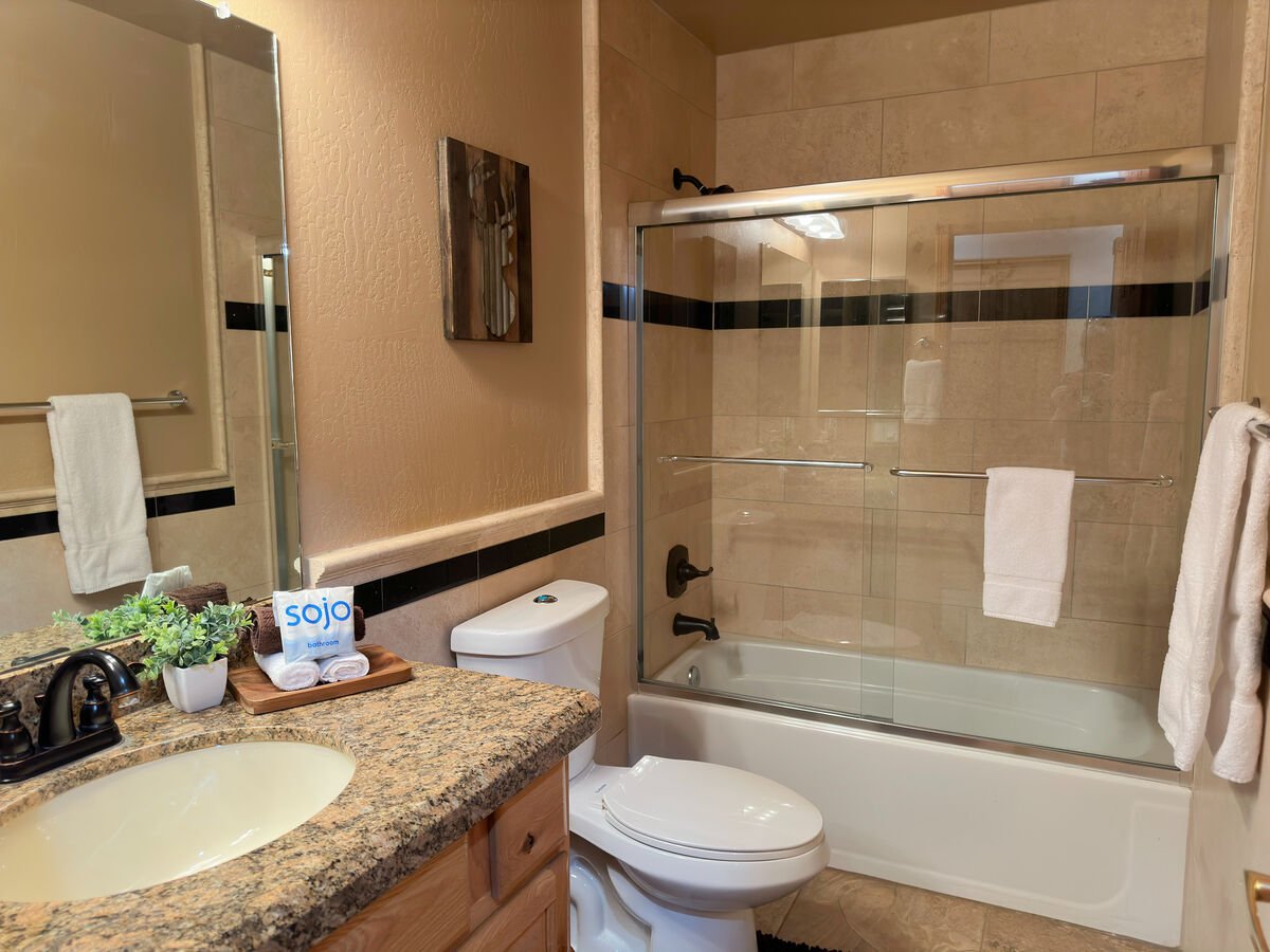 Main bath includes tub/shower as well as travel-size toiletries