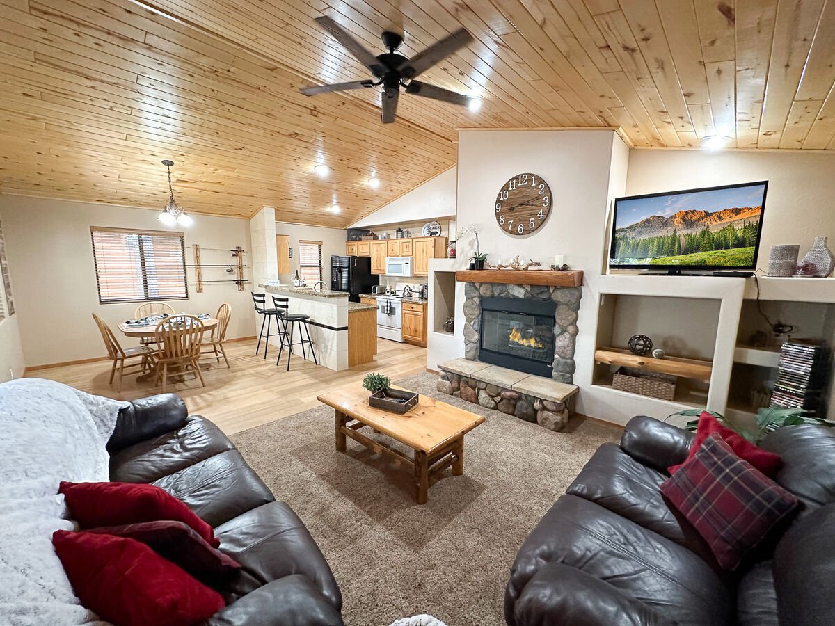 Enjoy the open concept layout of this cozy 2-bedroom cabin