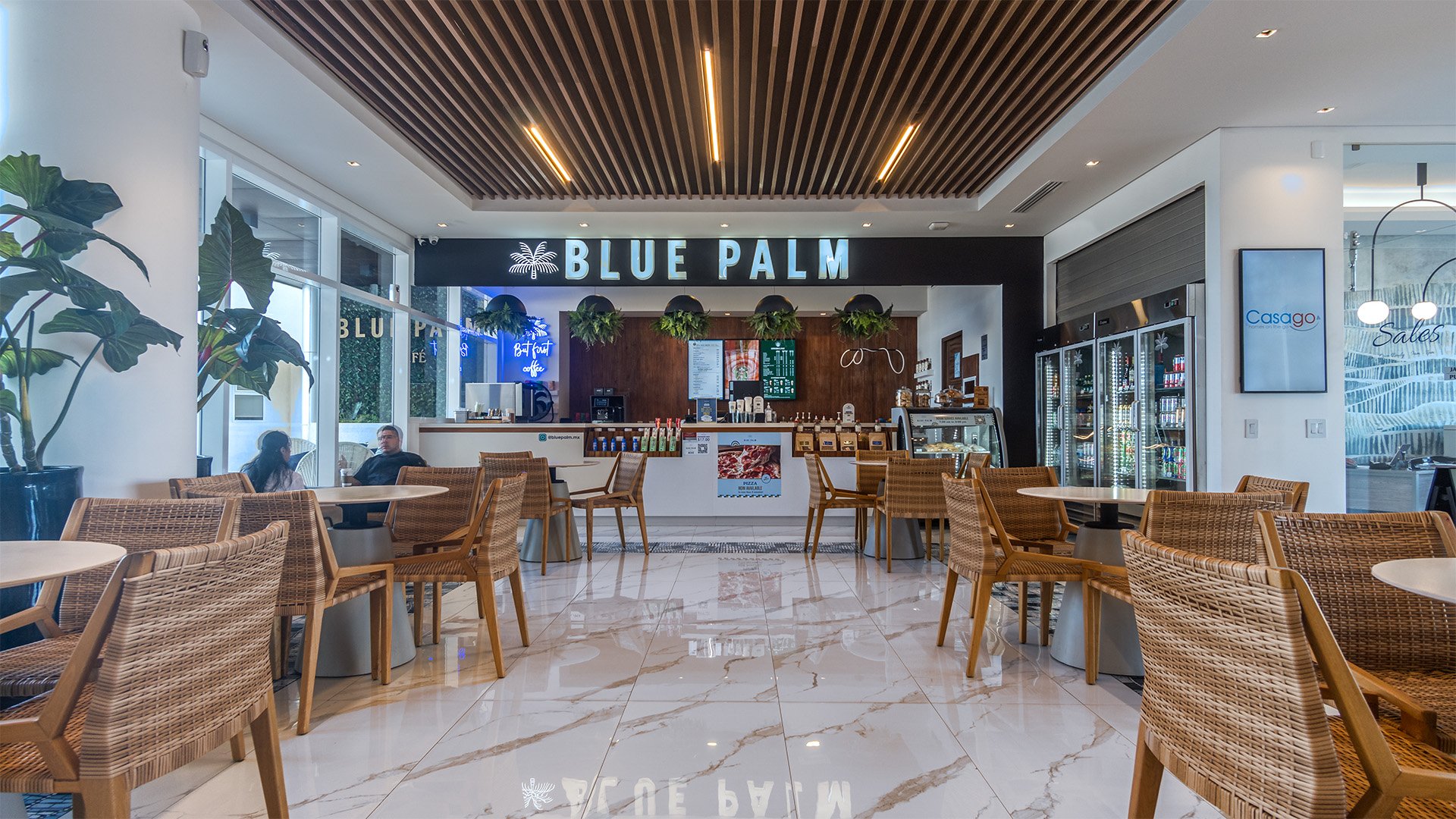 Starbucks coffee awaits at the Blue Palm Cafe.