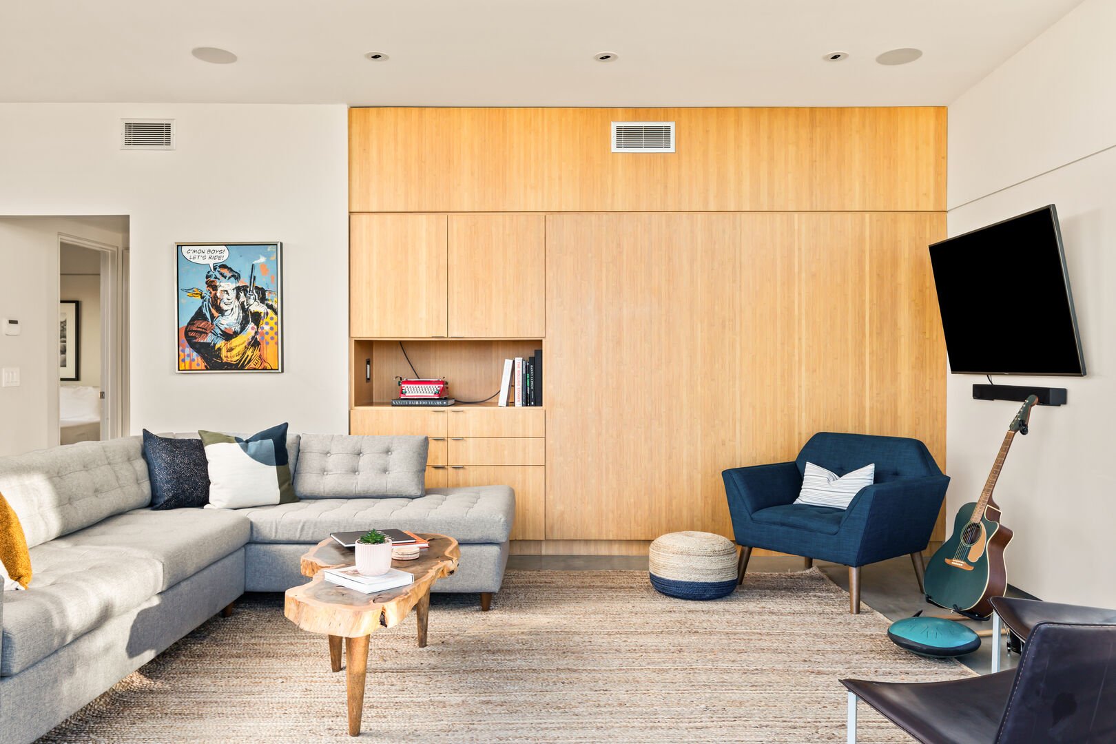 Floor to ceiling wooden storage.