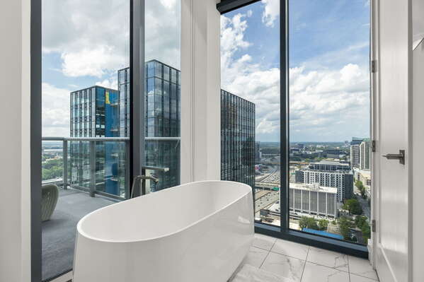 Luxury bath tub offering views of Midtown, Atlanta