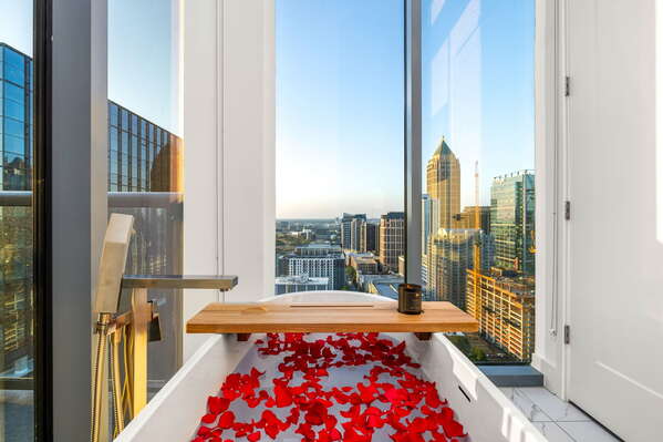 Luxury bath tub offering views of Midtown, Atlanta
