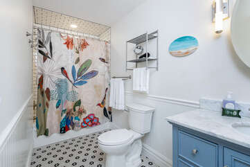 The bathroom was fully remodeled in 2023. A new bathtub, vanity, shower subway tile, floor tile, lights and exhaust fan with a heat option were installed.