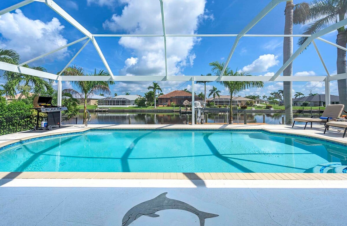 Pool area with a canal view