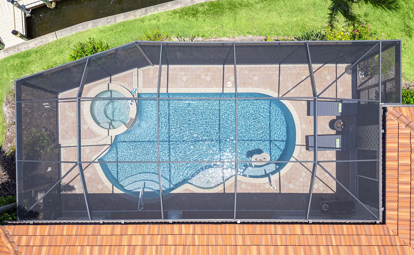Birds Eye View of Pool Area and Spa