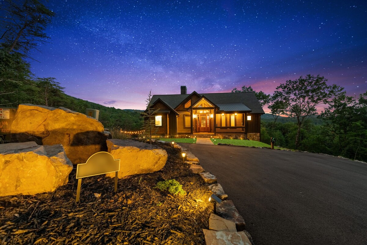 A beacon of comfort and luxury at night. Your home away from home in the mountains!