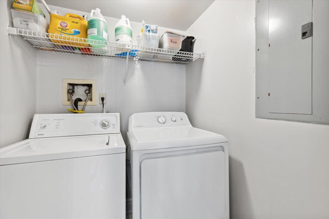 Convenient in-unit washer and dryer setup.