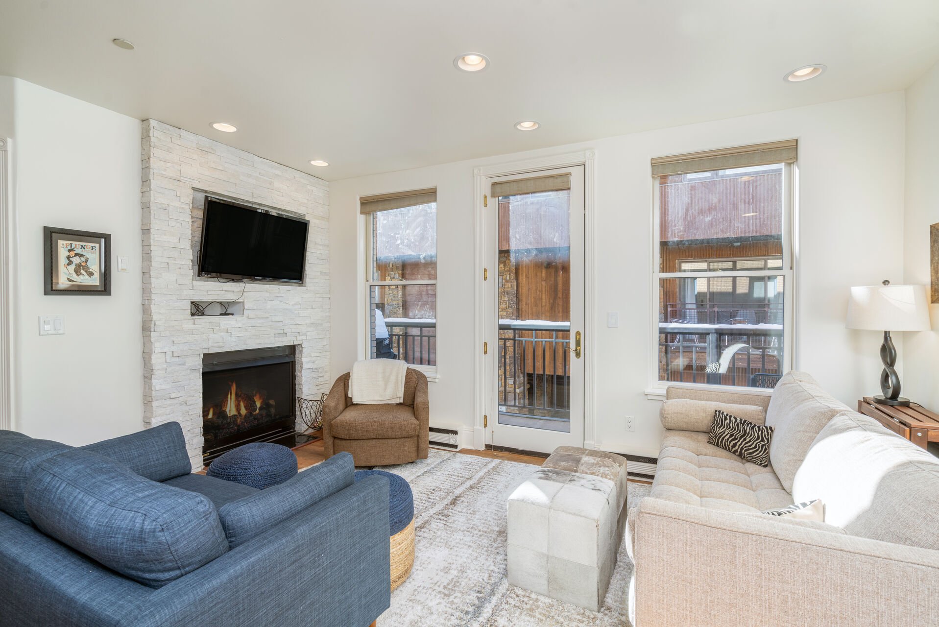 Cozy living area and private balcony.