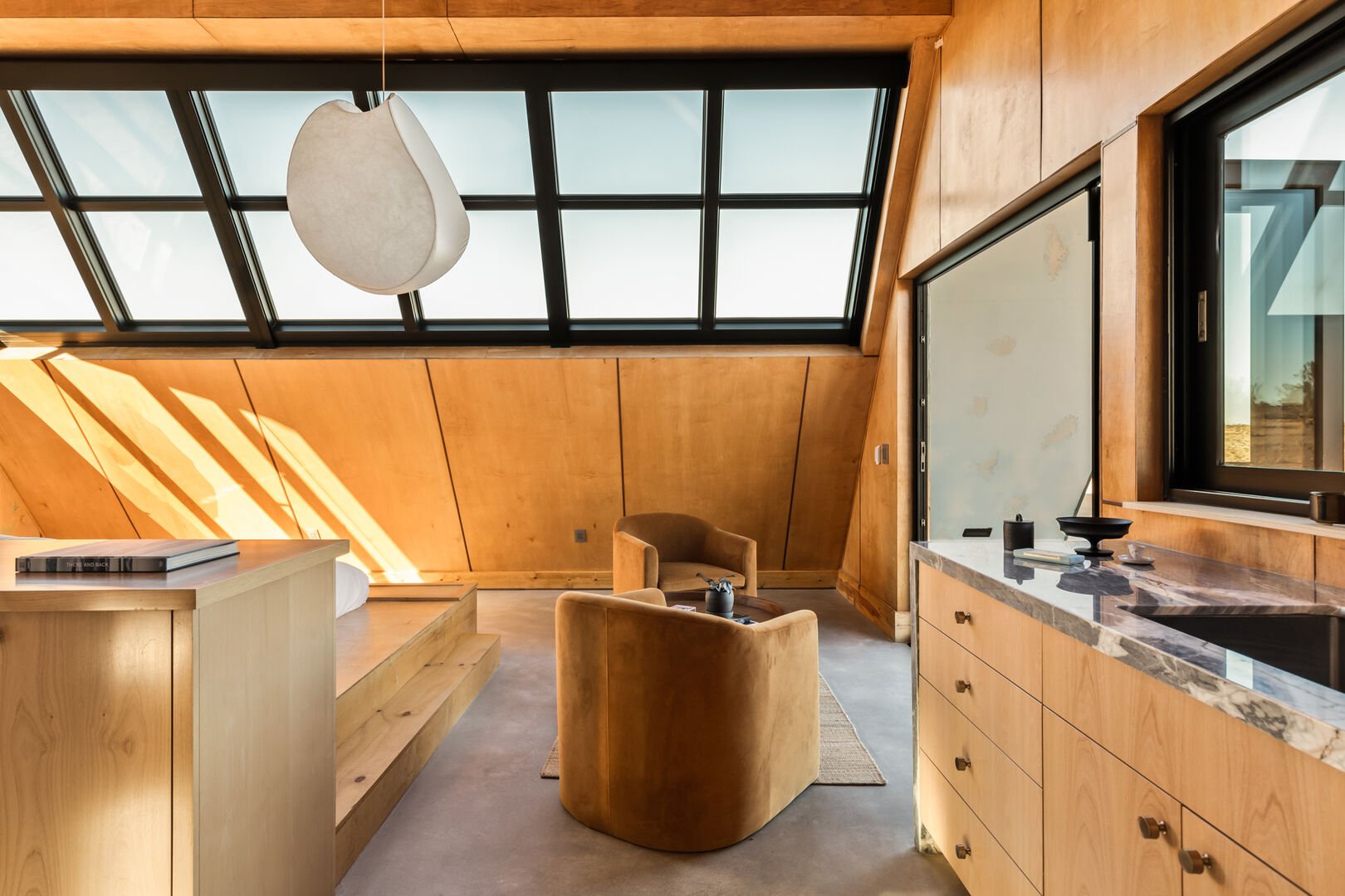 The skylight allows for natural sun rays to soak through during the day
