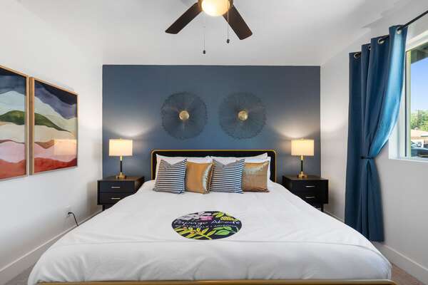 King bedroom with blackout curtains (available in all bedrooms)
