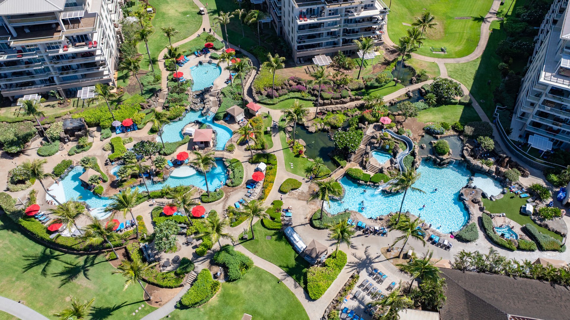 Make a splash in the family-friendly pool area featuring waterslides, a waterfall, and shallow wading pools. Fun for guests of all ages in this Maui paradise.