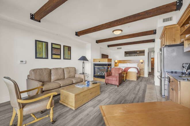 Suite A with King Bed, Fireplace, Kitchen, and Queen Sofa Sleeper