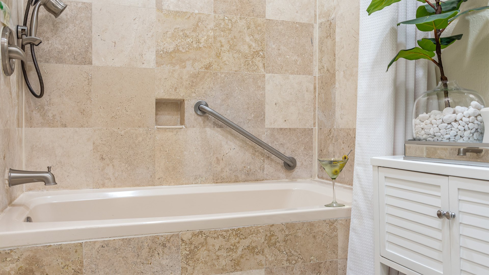 The bathtub is a comfortable place to chill.