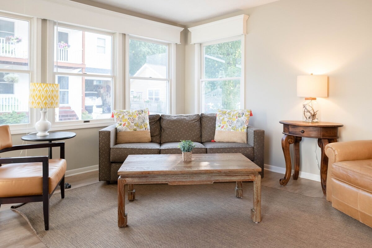 Enjoy the couch, perfect for comfortably seating three people.