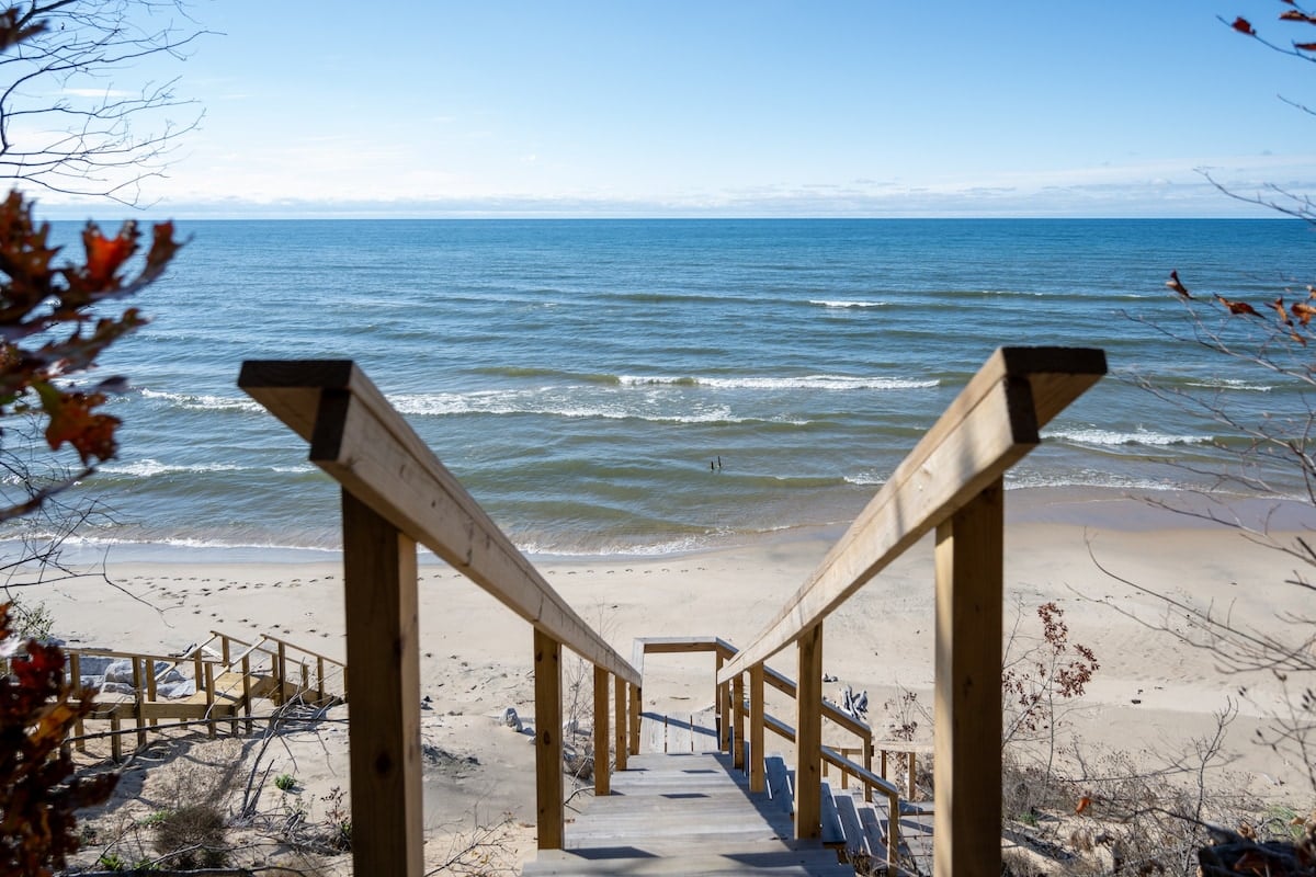 A short walk from the property leads you to your own private sandy beach along the shores of Lake Michigan