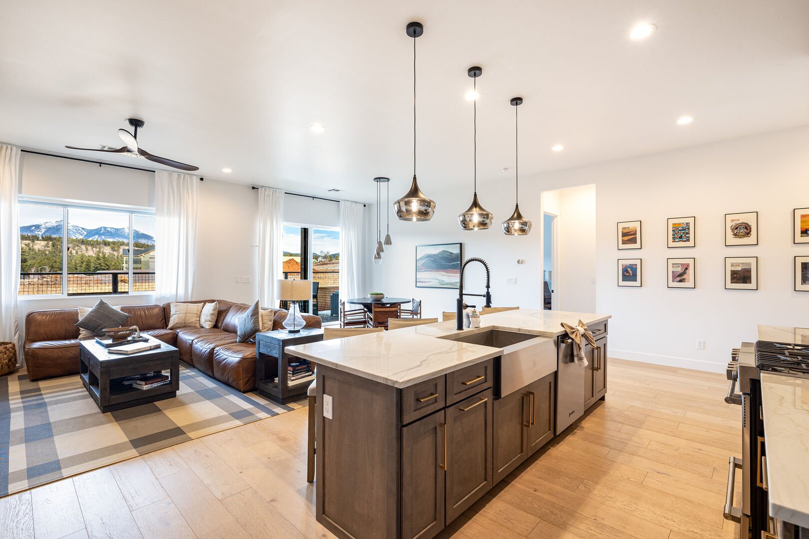 Kitchen island overlooking the living & dining room